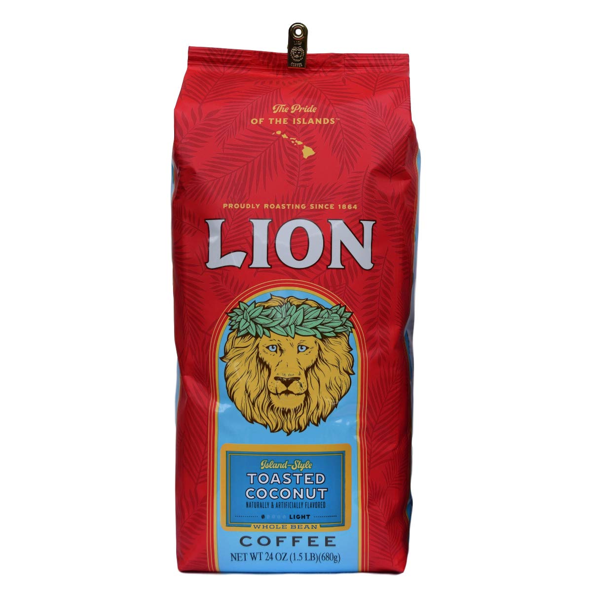 Lion Coffee 24K Gold Roast 100% Kona Whole Bean Coffee, Medium-Light Roast, A Taste of Aloha - 7 Ounce Bag