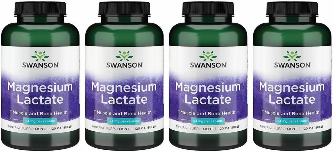 Swanson Magnesium Lactate Lactose-Free, 84 mg, 120 Capsules | Lactose-Free Mineral Supplement for Muscle and Bone Health Support, Gentle on the Stomach, Non-GMO and Gluten-Free