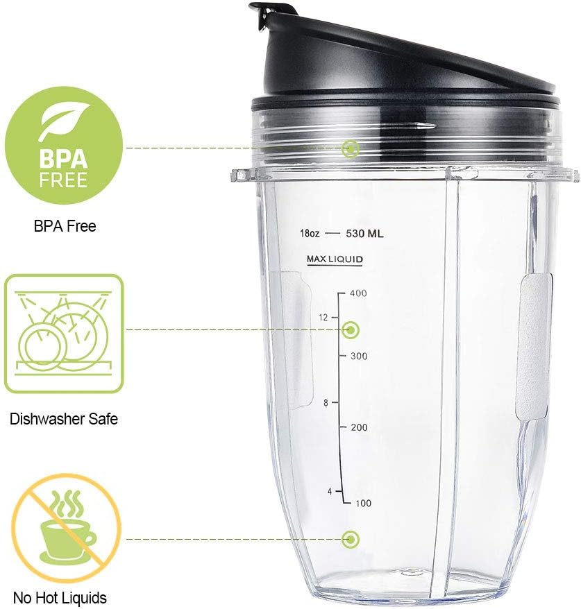 Blender Cups Fit for Ninja, Replacement Parts 16OZ Cups with Lids