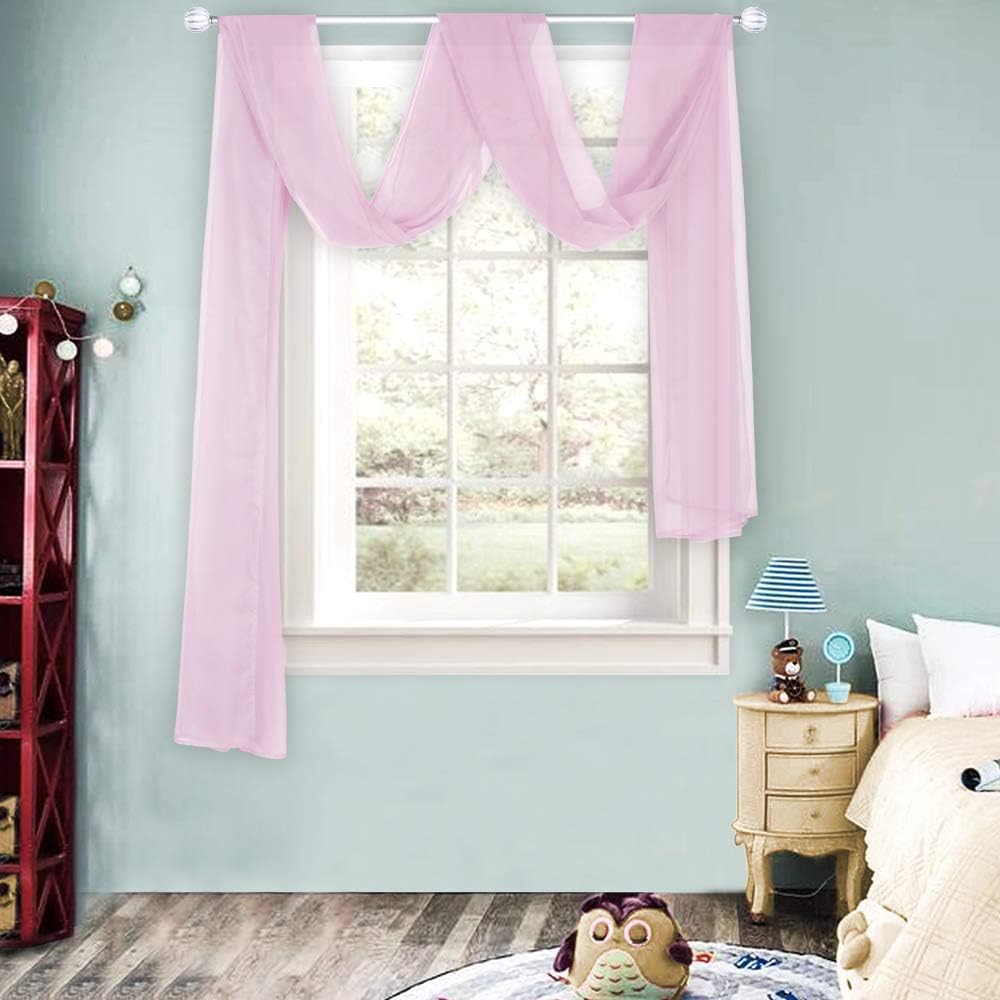 HUTO Light Pink Sheer Window Scarf Valances for Girls Room Sheer Soft Voile Curtain Scarves for Wedding Party 216 Extra Long