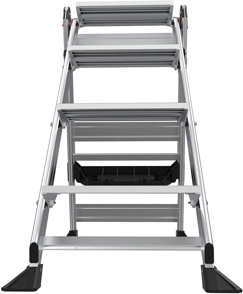 Little Giant Jumbo Step 3-Step Foldable 2.2 ft Aluminum Stool, 11903 | Foldable Aluminum Step Stool, Extra-Wide Stair-Like Treads, Rotating Handrail, Tool Tray, 375 lbs. Weight Capacity