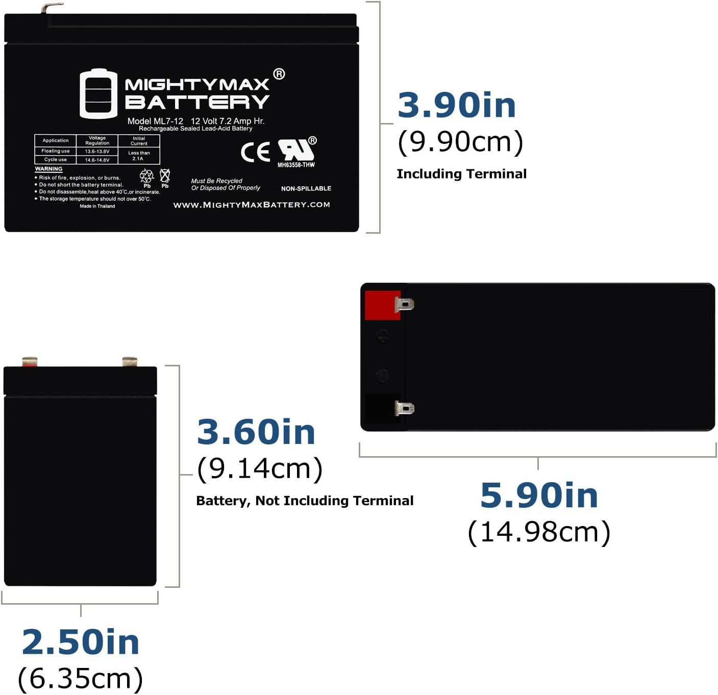 Mighty Max Battery ML7-12, 12 Volt 7.2 AH SLA F1 Terminal Battery, Brand Product, Black (Pack of 1)