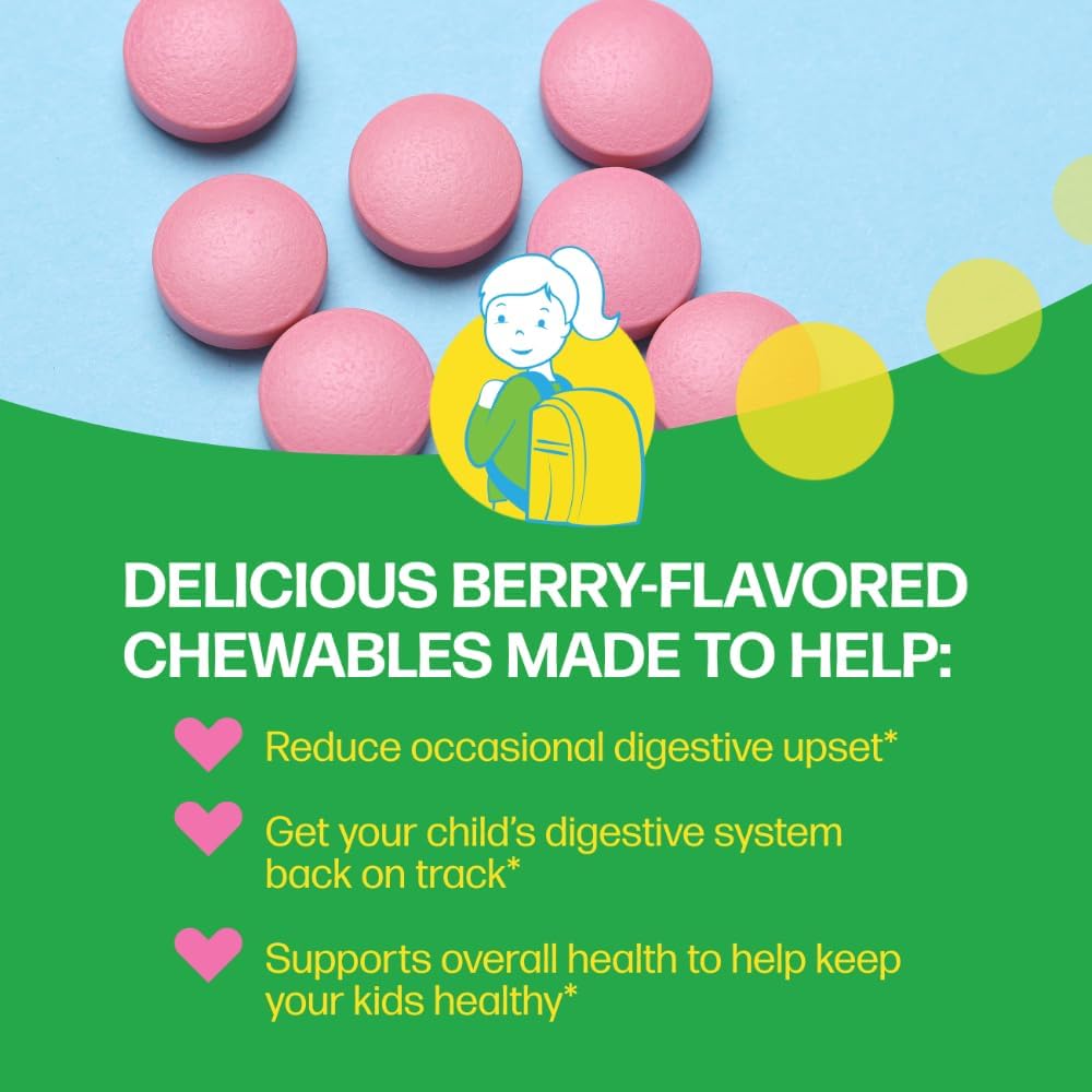 Culturelle Daily Chewable Probiotics for Kids Ages 3+, Berry Flavor, 30 Ct | From the #1 Pediatrician Recommended Brand± Promotes Digestive Gut Health, Oral Care & Immune Support* 5B CFUs, Gluten Free