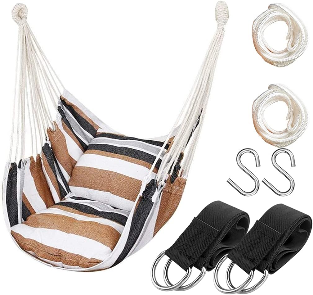 Hammock Chair Hanging Rope Swing Seat for Indoor Outdoor, Sturdy Cotton Weave Hammock Swing
