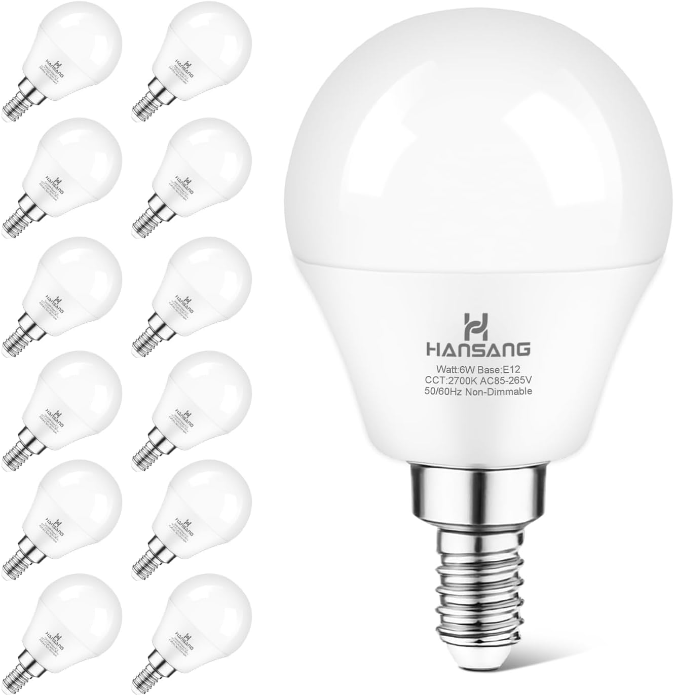 E12 LED Bulb 60W Equivalent Candelabra Light Bulbs 2700K Warm White | Small Base Light Bulb, 6W A15 LED Ceiling Fan Light Bulbs, CRI85+, 120V 600LM Round Bulb for Chandelier, Non-Dimmable 6 Pack