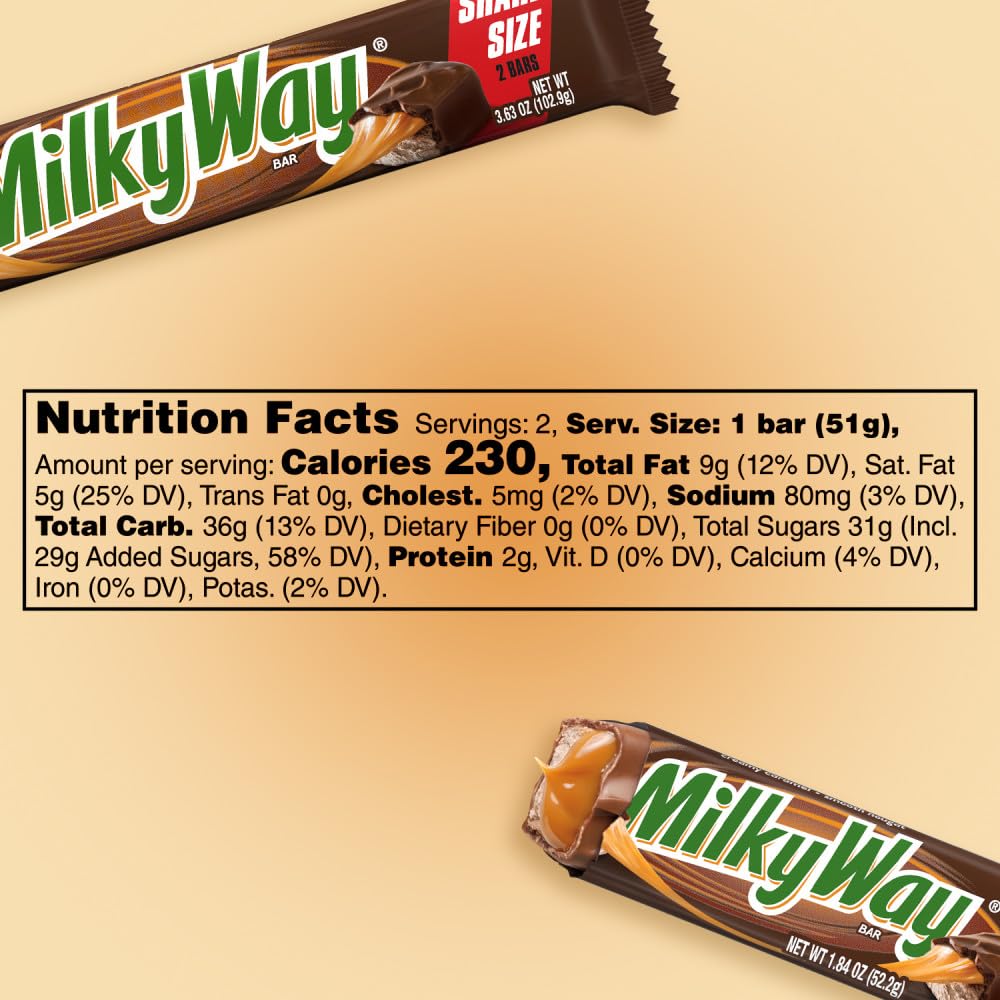 MILKY WAY Milk Chocolate Candy Bars Snacks, Bulk Candy Bars, 3.63 oz 24ct | Milk chocolate candy bars with caramel and nougat; bulk chocolate candy snacks, bulk candy bars, 3.63 oz share size
