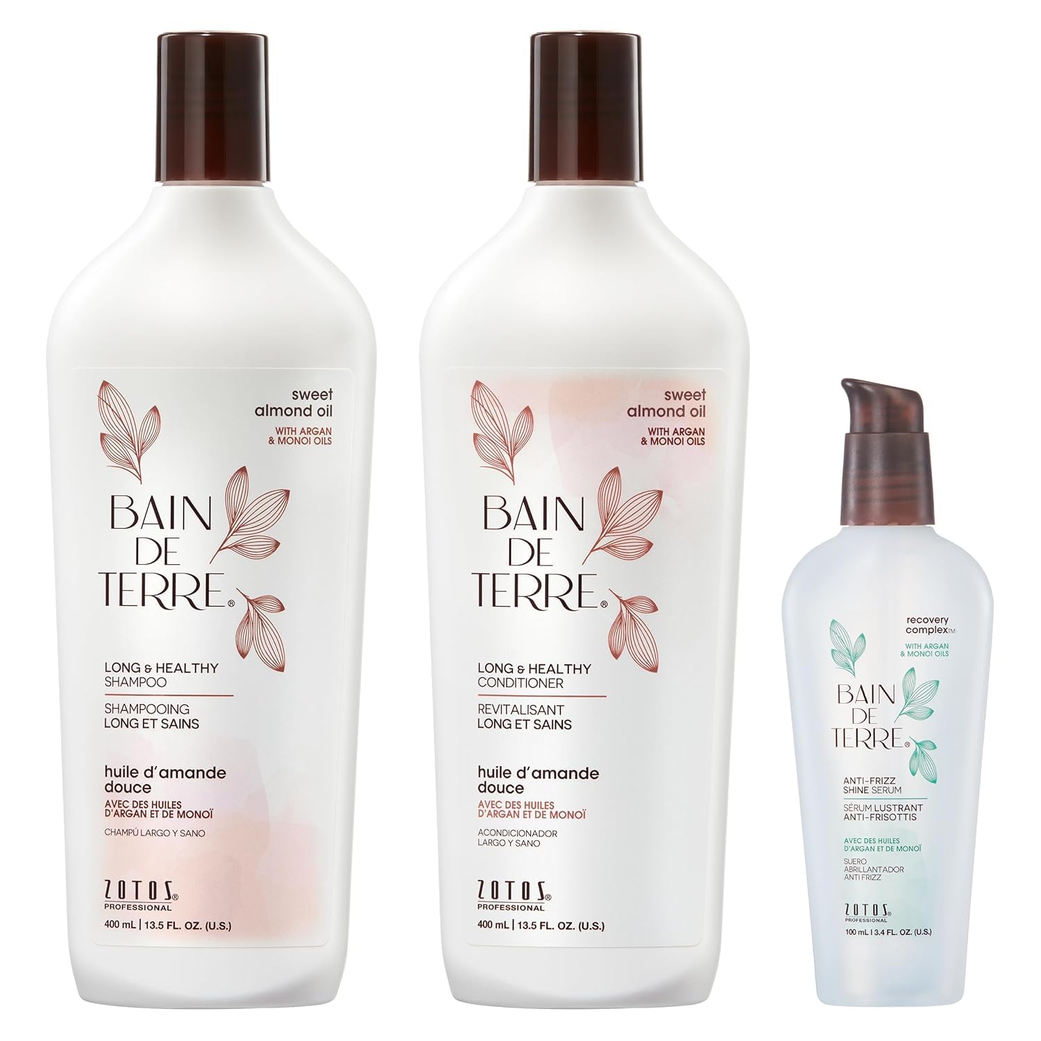 Bain de Terre Sweet Almond Oil Long & Healthy Conditioner, Strength & Protection for Weak, Damaged Hair, with Argan & Monoi Oils, Paraben-Free, Color-Safe, Vegan