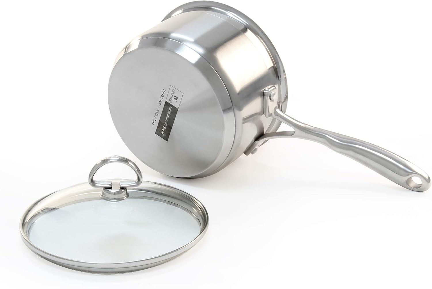 Chantal Induction 21 Steel 1 quart NonStick Saucepan with Tempered Glass Lid, Ceramic Non Stick, Brushed Stainless Steel