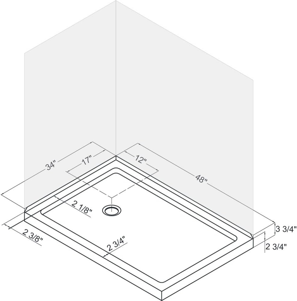 DreamLine SlimLine 34 in. D x 48 in. W x 2 3/4 in. H Right Drain Double Threshold Shower Base in White, DLT-1034482
