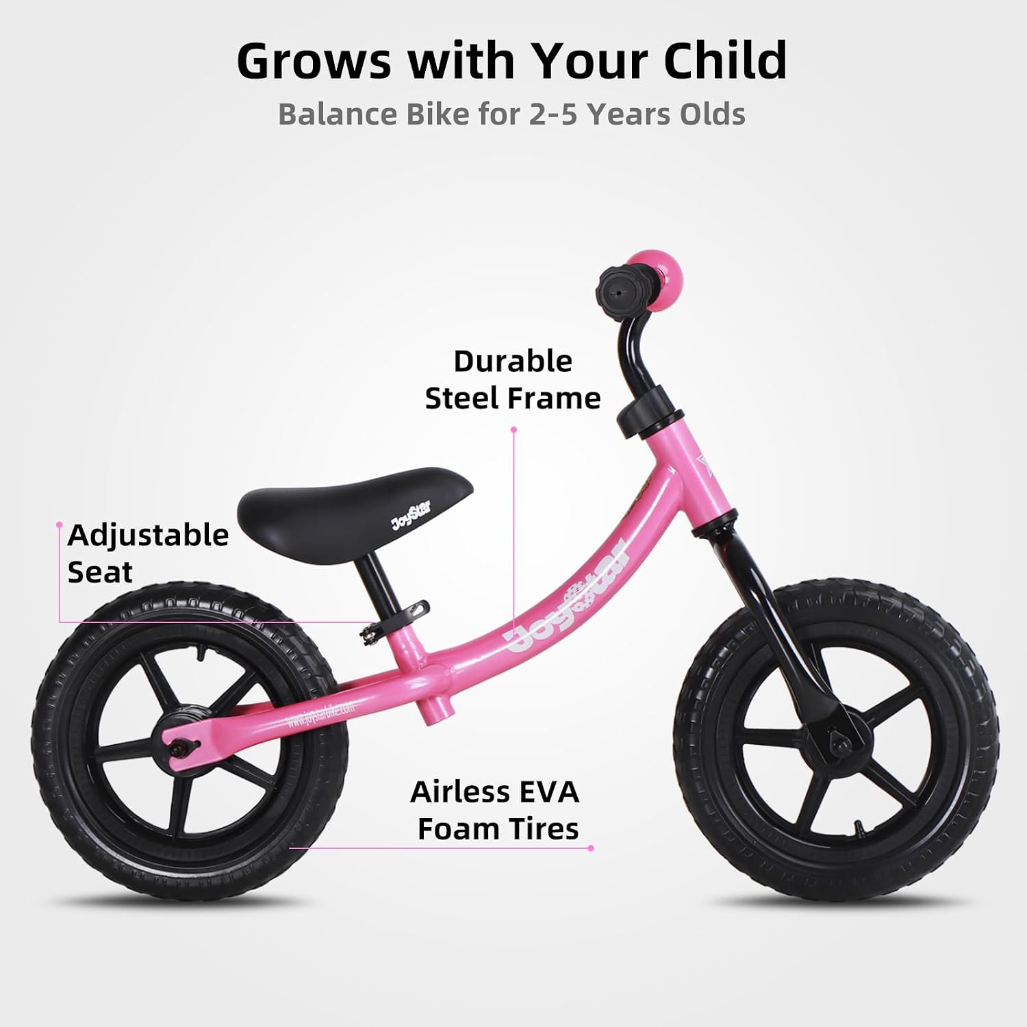 JOYSTAR Toddler Balance Bike 2-5 Year Old, No Pedal, Adjustable Seat | 12" Balance Bike Push Bike Adjustable Handlebar Lightweight Steel Frame, Ideal Gift for Boys and Girls