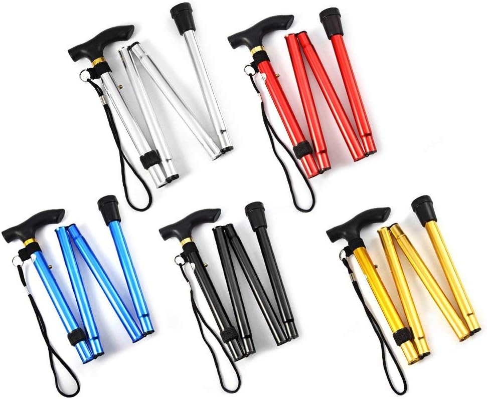 Folding Lightweight Walking Stick - Adjustable Aluminum Metal Collapsible Travel Cane with Non-Slip Rubber Base