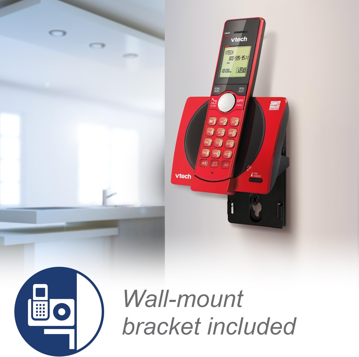 VTech CS6919-16 DECT 6.0 Cordless Phone, Red - Caller ID/Call Waiting (Stores 30 Calls), Backlit Keypad & Display, Full Duplex Handset Speakerphone, Wall Mountable