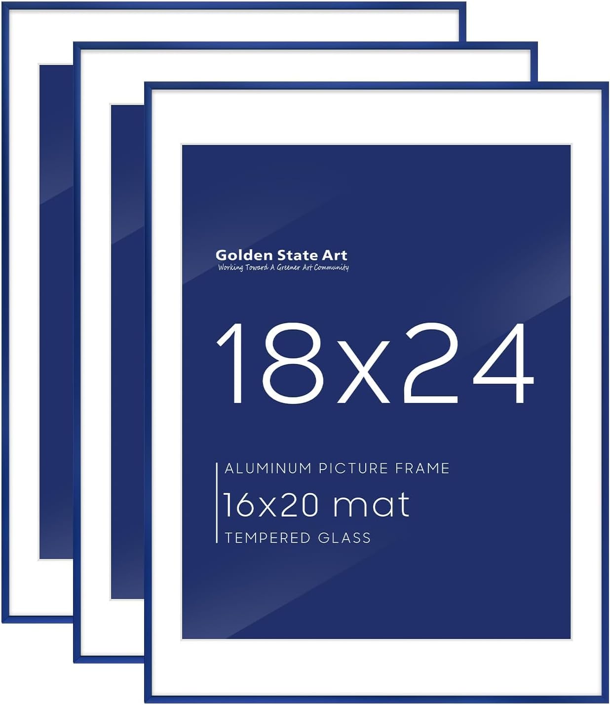 Golden State Art 3 Pack 12x12 Black Aluminum Frames, Real Glass Fronts