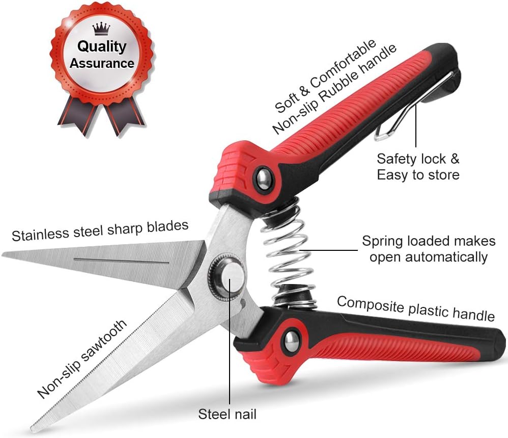 WYF Pruning Scissors, Professional Garden Shears - Straight Stainless Steel Blades - Sharp Gardening Hand Pruner for Garden Harvesting Fruits