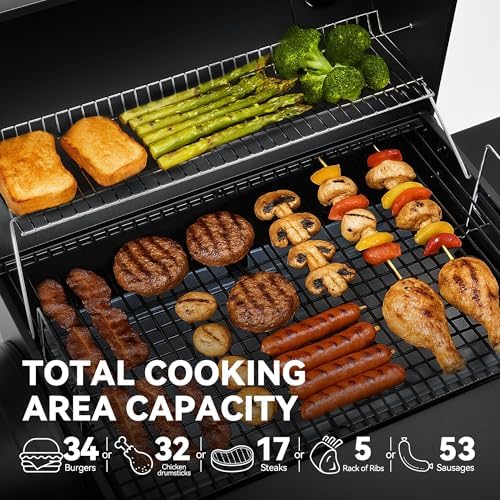 Royal Gourmet CC1830S BBQ Charcoal Grill and Offset Smoker | 823 Square Inch cooking surface, Outdoor for Camping | Black