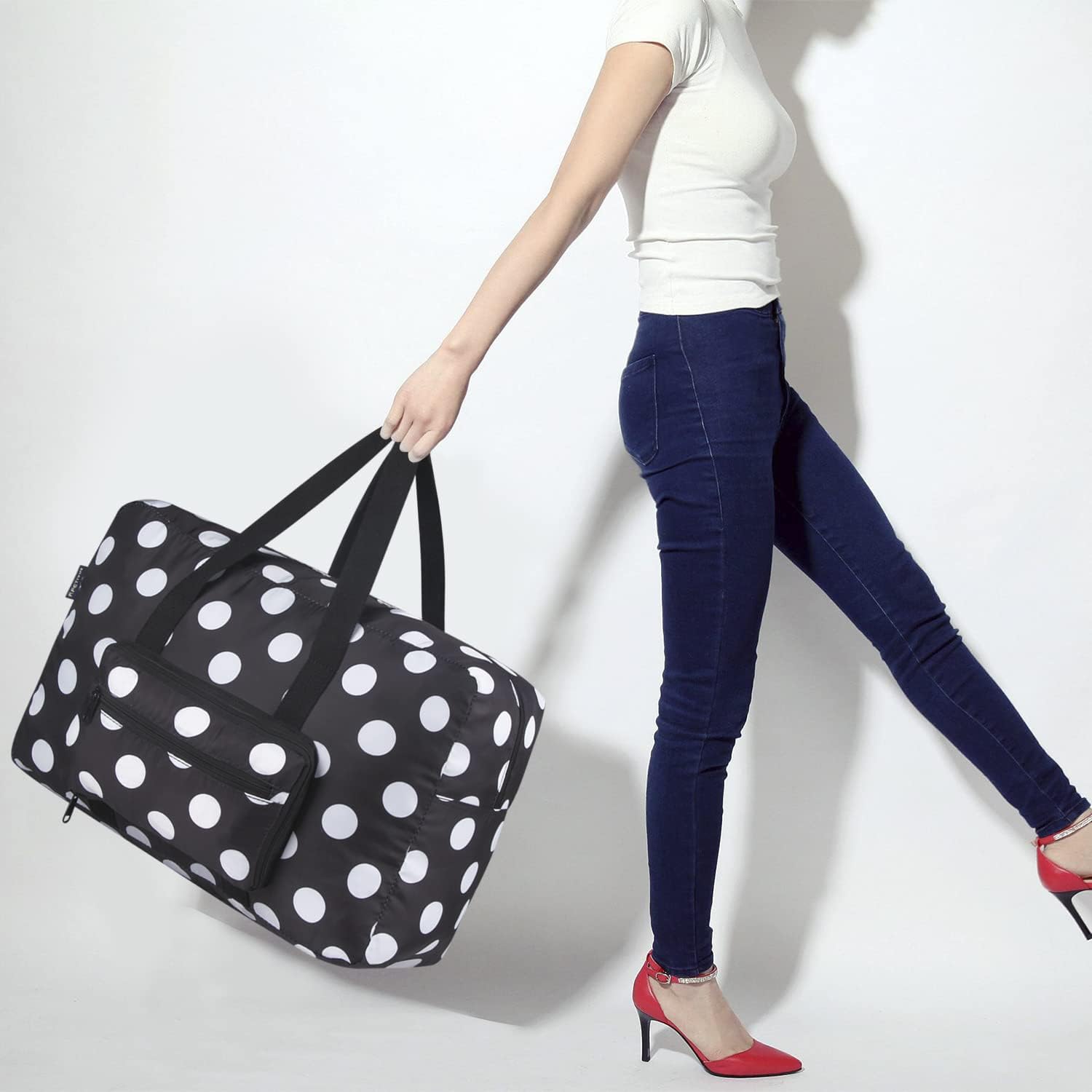 Travel Foldable Waterproof Duffel Bag - Lightweight Carry on Luggage Tote Duffel Bag(Black Floral)
