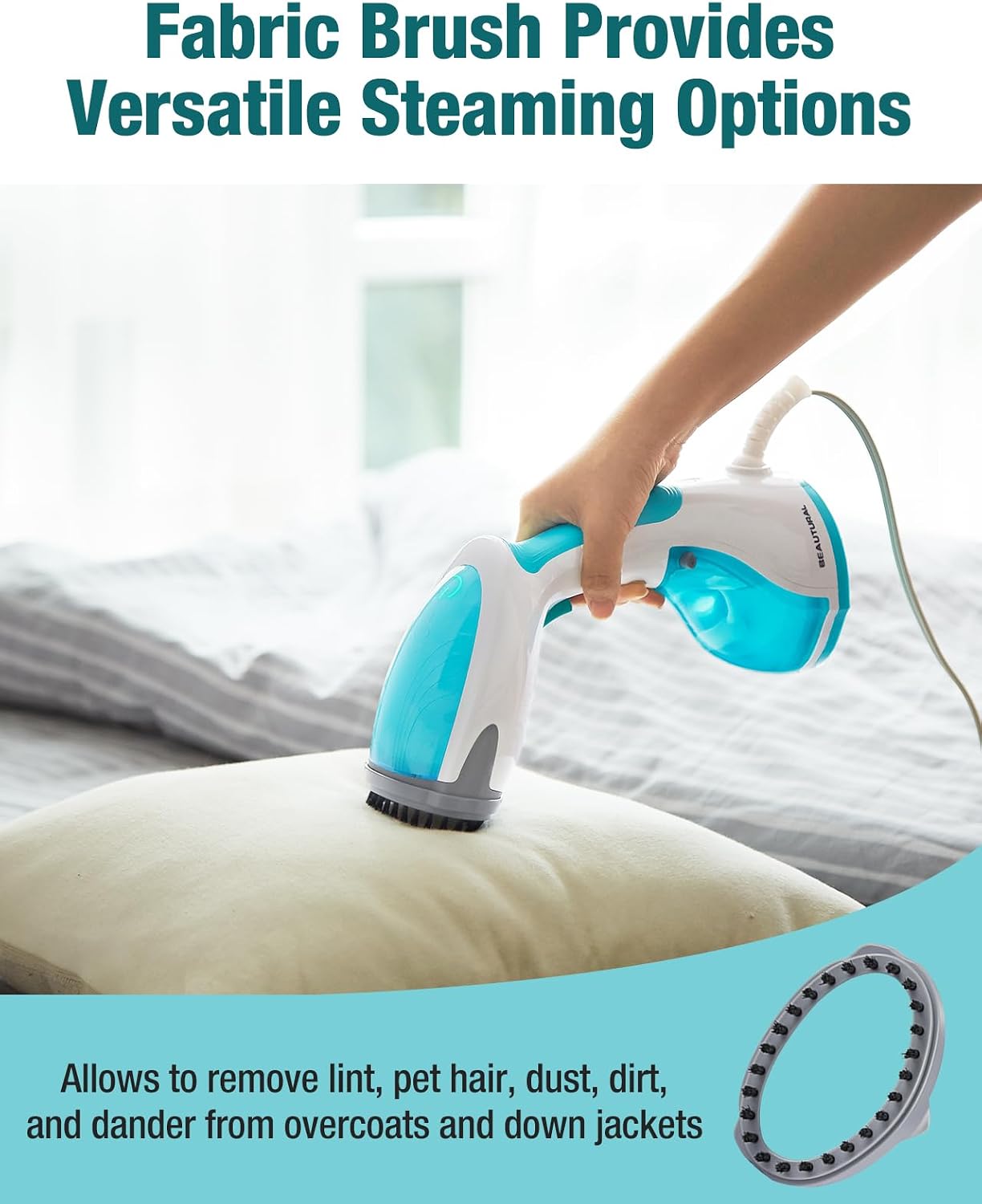 BEAUTURAL Steamer for Clothes, Handheld Garment Fabric Wrinkle Remover | 30-Second Fast Heat-up, Ceramic Heating Plate, Auto Shutoff
