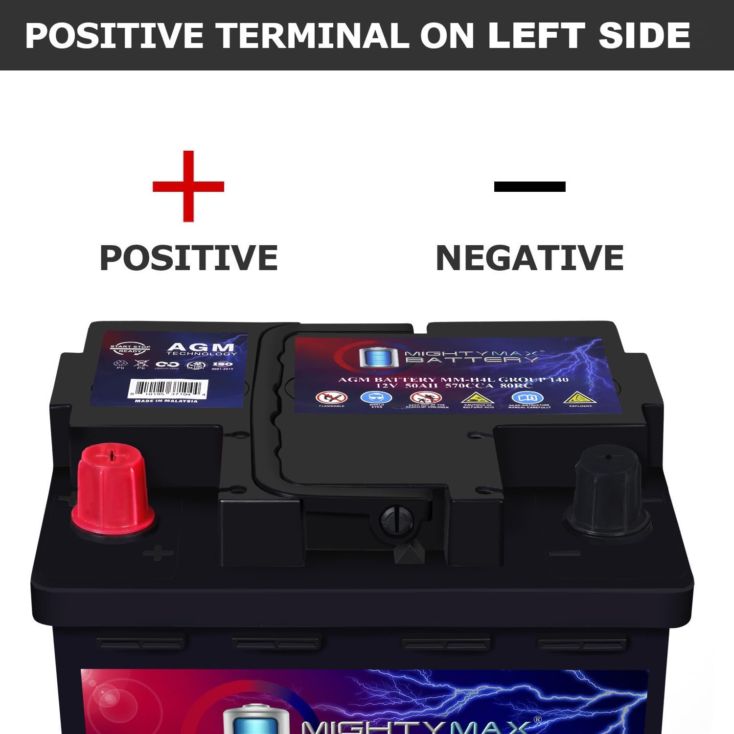 Mighty Max Battery MM-H8 Start and Stop Car BCI Group 49 12V 95Ah, 160RC, 900 CCA Rechargeable AGM Car Battery