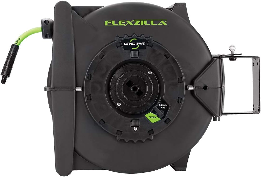 Flexzilla Levelwind Retractable Air Hose Reel, 3/8 in. x 75 ft., Heavy Duty, Lightweight, Hybrid, ZillaGreen - L8306FZ