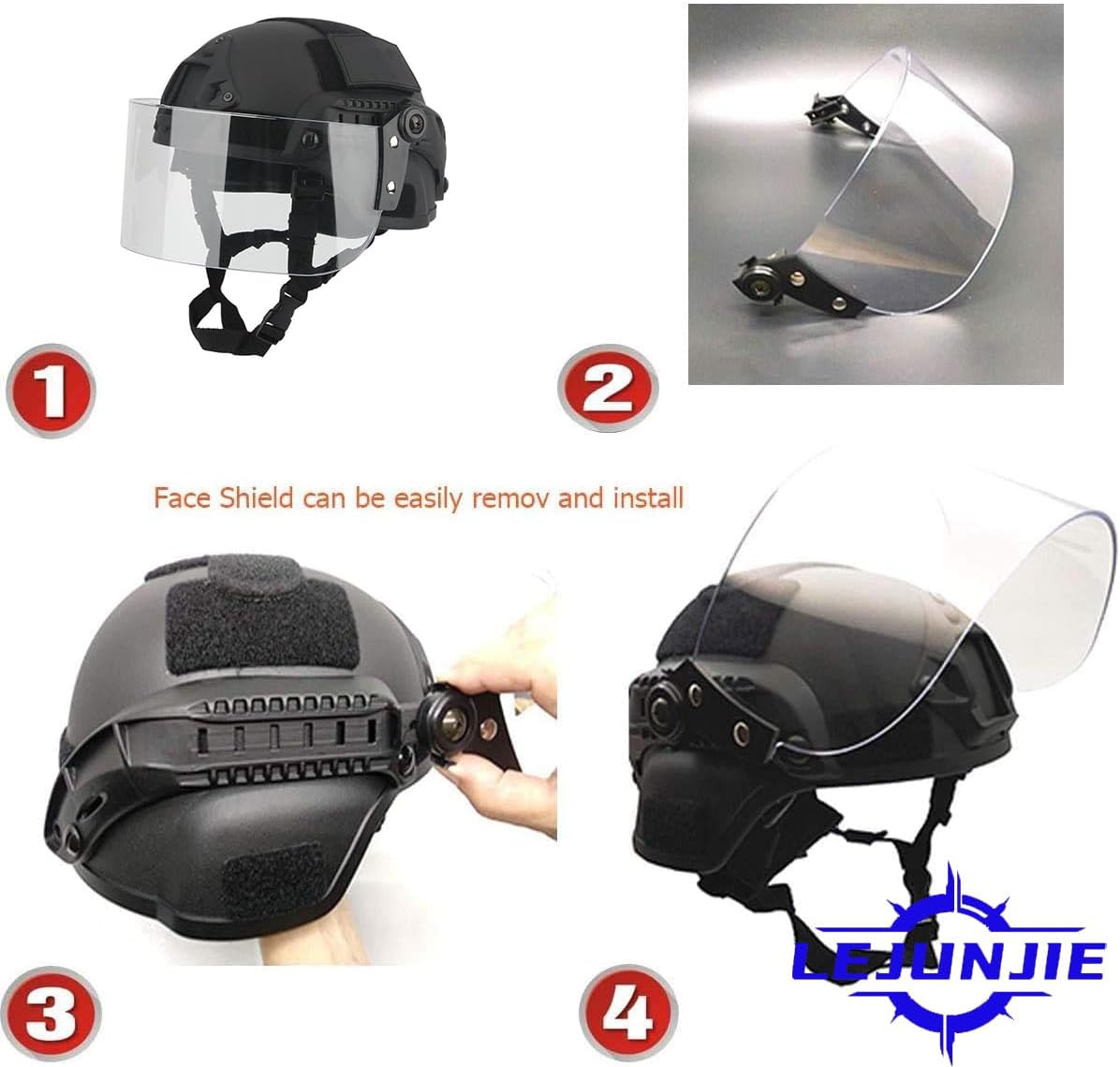 Tactical MICH 2000 Fast Helmet with Clear Riot Visor Face Shield Sliding Goggles for Airsoft Paintball CS War Games Outdoor Sports.