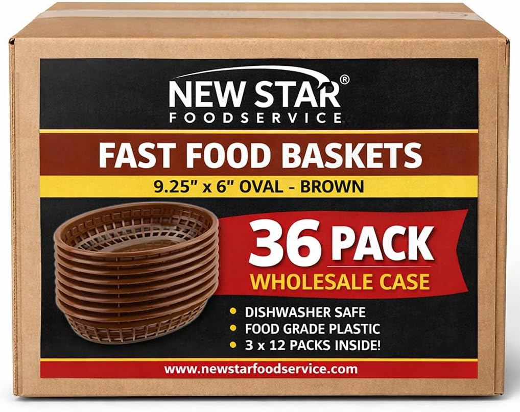 New Star Foodservice Fast Food Baskets, 9 1/4 x 6 Inch Oval, Set of 36, Brown