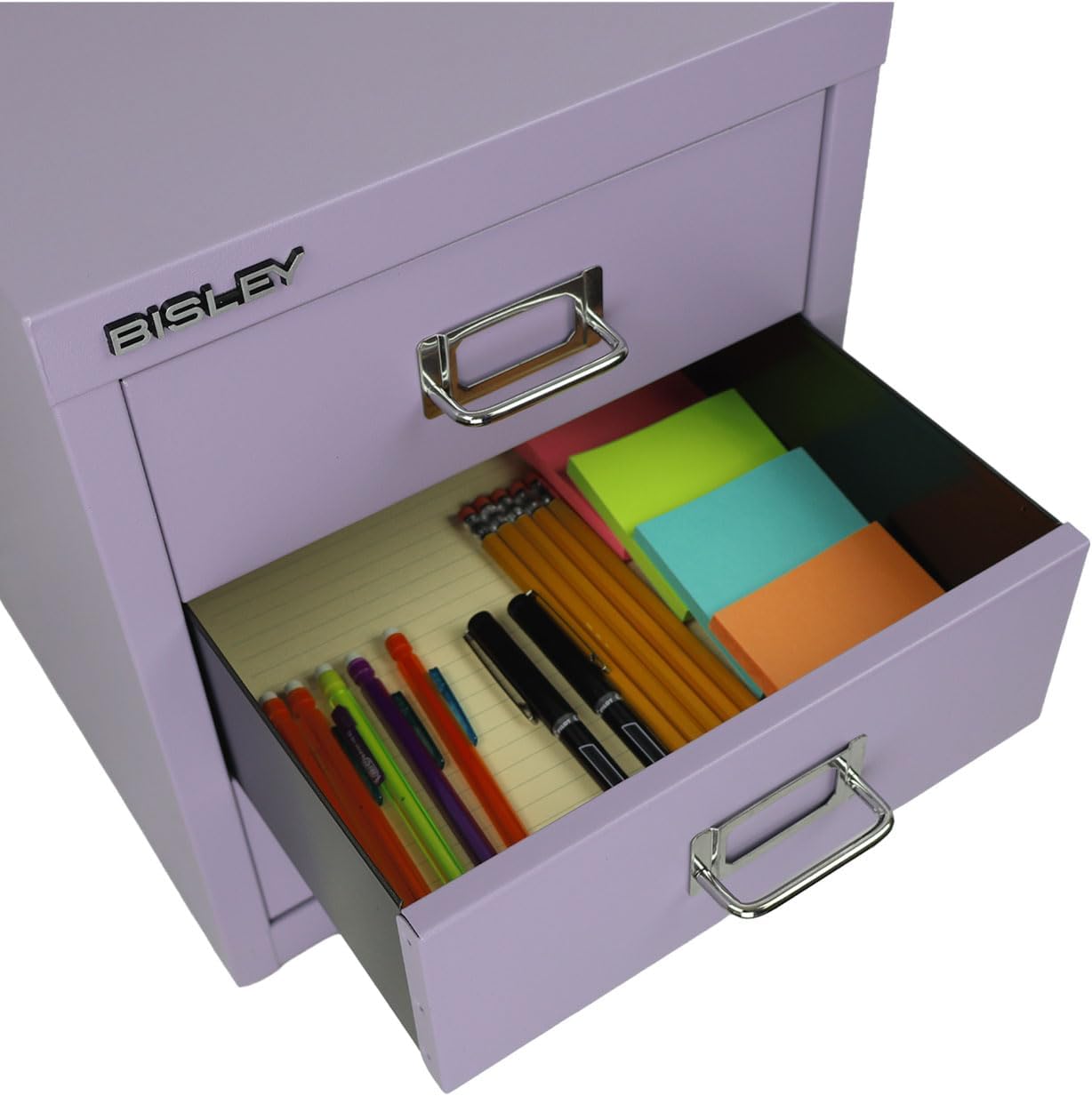 5-Drawer Steel MultiDrawer Cabinet - Orange, by Bisley | Chrome Pull Handles with Label Holders, Powder-Coated Steel, Removable Drawers, Desktop Storage, Labels Included