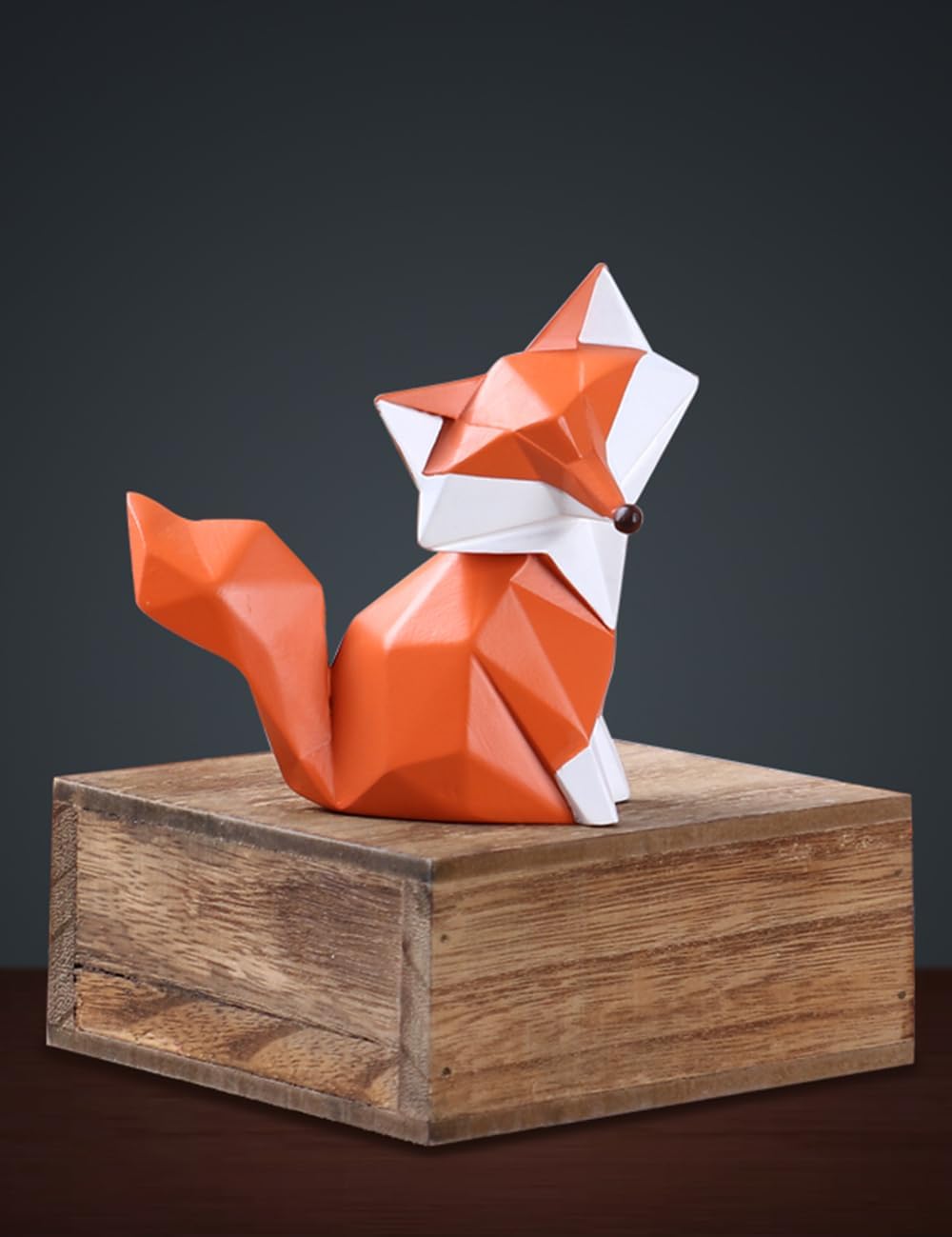 HAUCOZE Fox Statue Figurine Animal Sculpture Modern Home Decor 4.0 Inch | Orange Resin Geometric Art Birthday Holiday Gift Handmade Ornament for