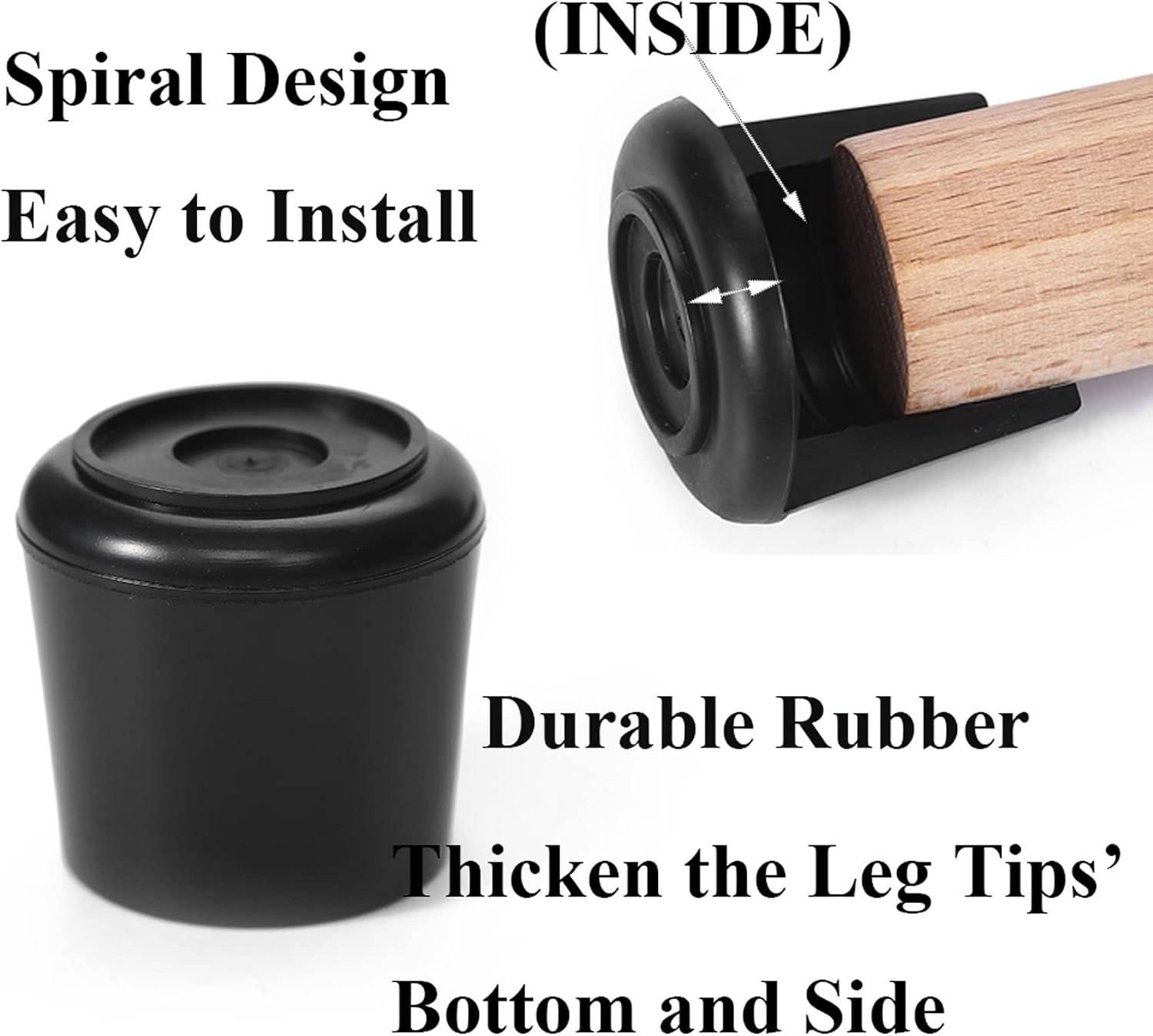 Furnigear Chair Leg Tips Caps Non-Slip Rubber Leg Tips 1-1/2” Inner Diameter Chair Leg Floor Protectors Round Black 4 Pack (Fit Round Diameter