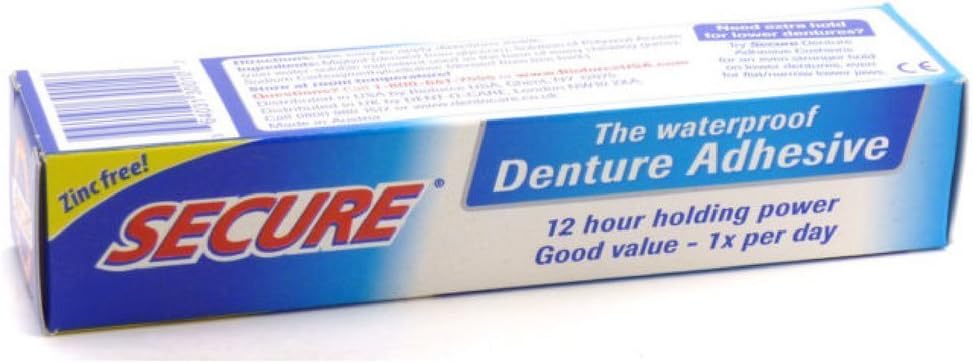 Secure Denture Adhesive Cream, Zinc Free Denture Glue, 1.4 oz | Waterproof Seal - Food Grade Ingredients - Less Adhesive, More Hold - Tube Lasts Up to 8 Weeks