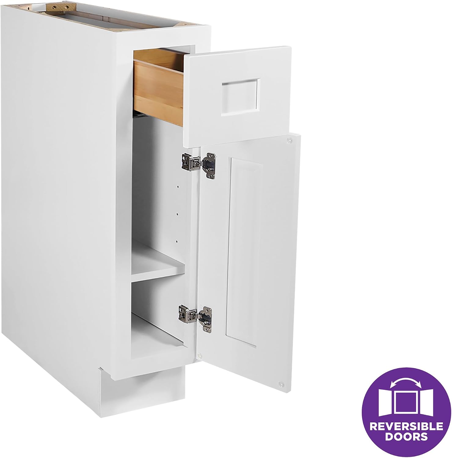 Brookings Shaker Unassembled Base Kitchen Cabinet B18, 18 W x 24 D x 34.5 H, Painted White with Sherwin Williams®, Solid Wood – Design House, 561340 | Adjustable Shelves, Adjustable Hinges, Floor Mount, Contemporary/Modern, Wood, Kitchen, 561340