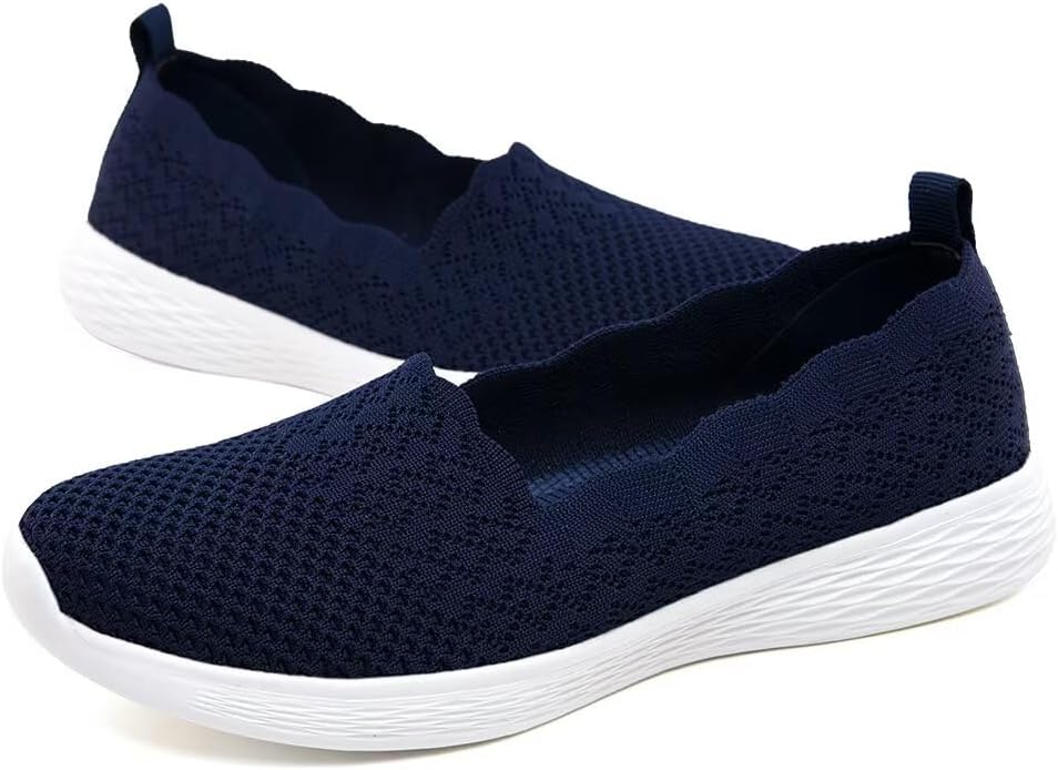 poemlady Women's Walking Shoes Slip On Knit Mesh Loafers Round Toe Flat