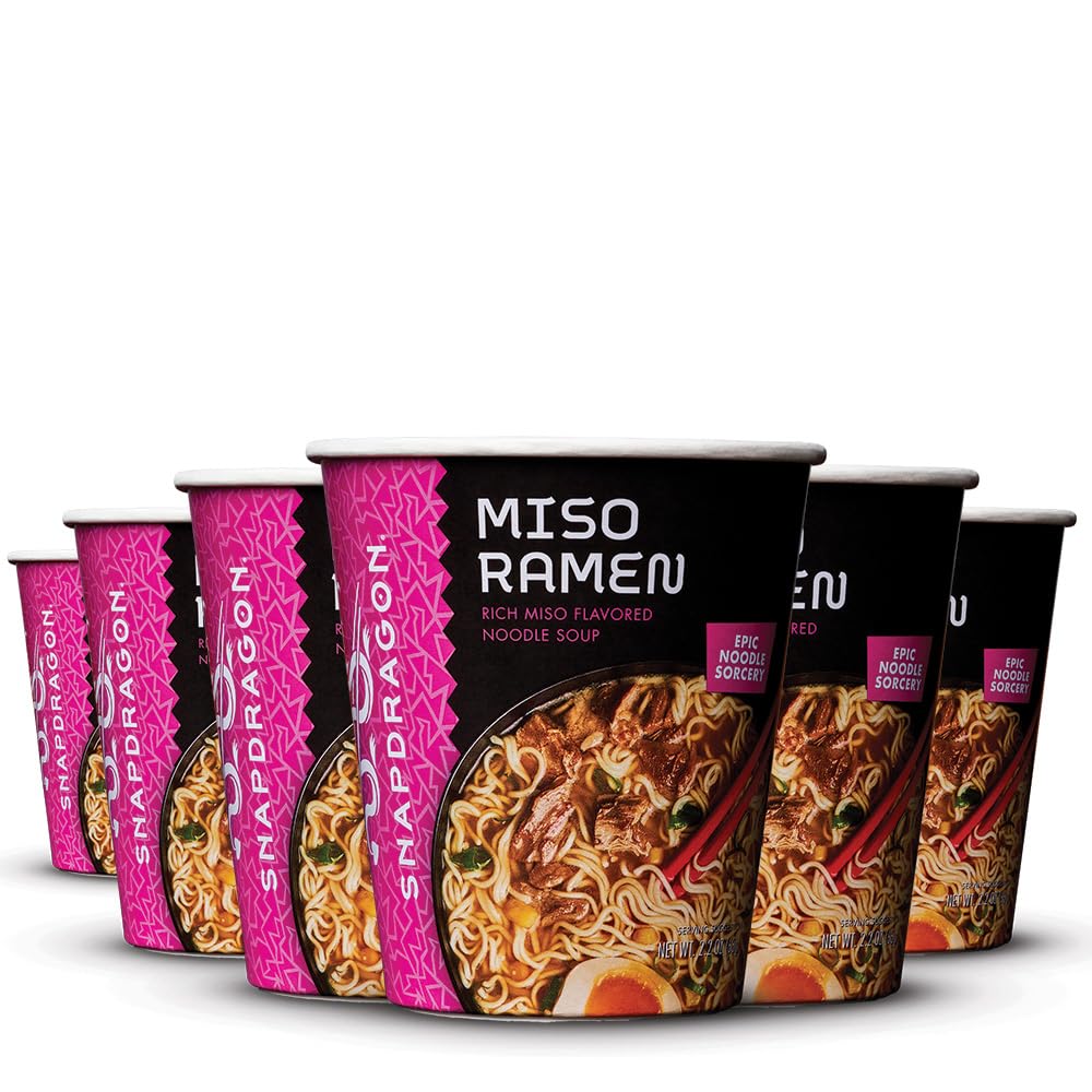 Snapdragon Miso Ramen Cup Noodles - 6 Pack Instant Ramen Bowl with Authentic Wheat Noodles, Soup Sauce Base