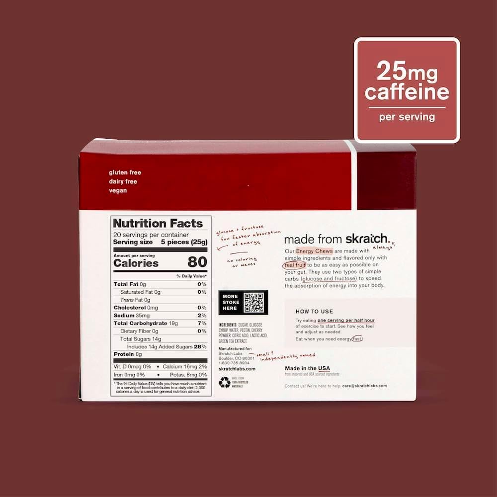 Skratch Labs Energy Chews, Caffeinated Sour Cherry, 10 Pack