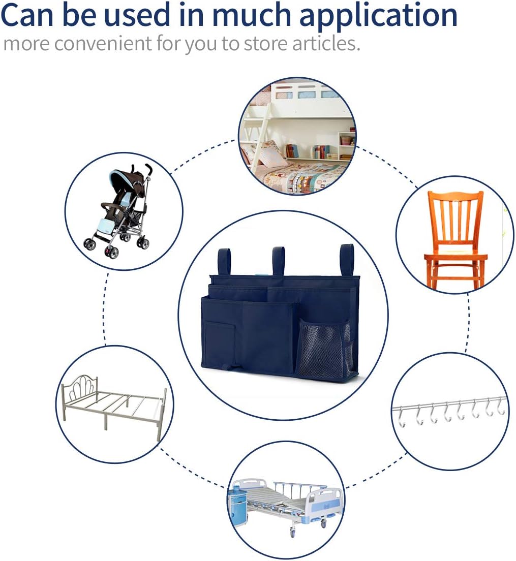 Bseash Bunk Bed Organizer, Bedside Caddy Hanging Bed Organizer Storage Bag 8 Pockets, for College Dorm Rooms Bed, Hospital Bed, Baby Bed Rails