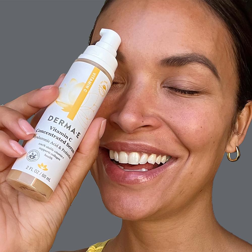 DERMA E Vitamin C Concentrated Serum, 2 Oz, with Hyaluronic Acid, Vitamin E & Aloe, All Natural, Antioxidant-Rich Concentrated Formula