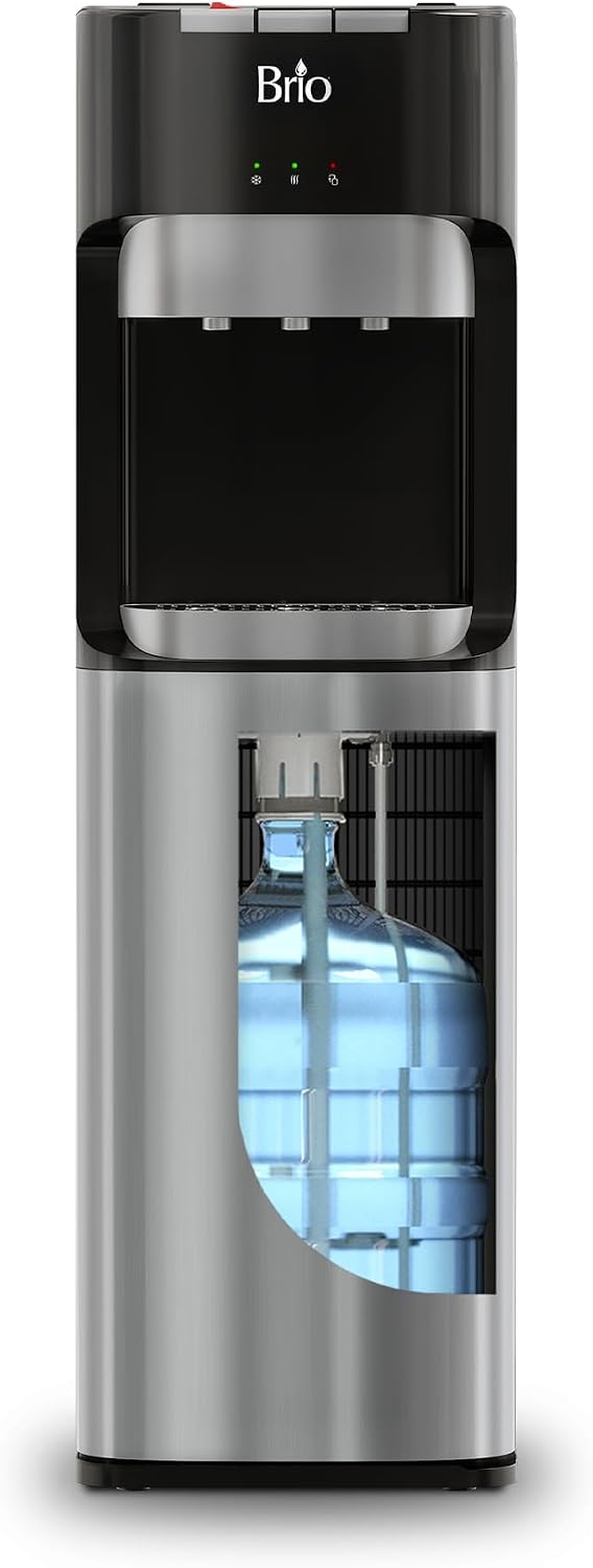 Brio Bottom Loading Water Cooler Dispenser for 5 Gallon Bottles - 3 Temperatures with Hot, Room & Cold Spouts, Child Safety Lock