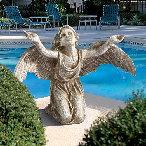 Design Toscano In Grace Girl Child Angel Memorial Indoor/Outdoor Garden Statue, 14 inches wide, 24 inches tall, Cast Stone Resin, Antique Stone Finish