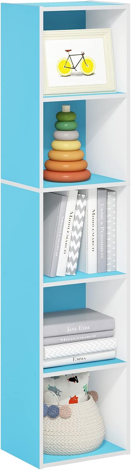 Furinno LUDER Book Shelf, 5-Cube Bookshelf, Reversible Bookcase, 9.4 x 19.5 x 31.5, Easy Assembly, for Living Room, Bedroom, Home Office, White