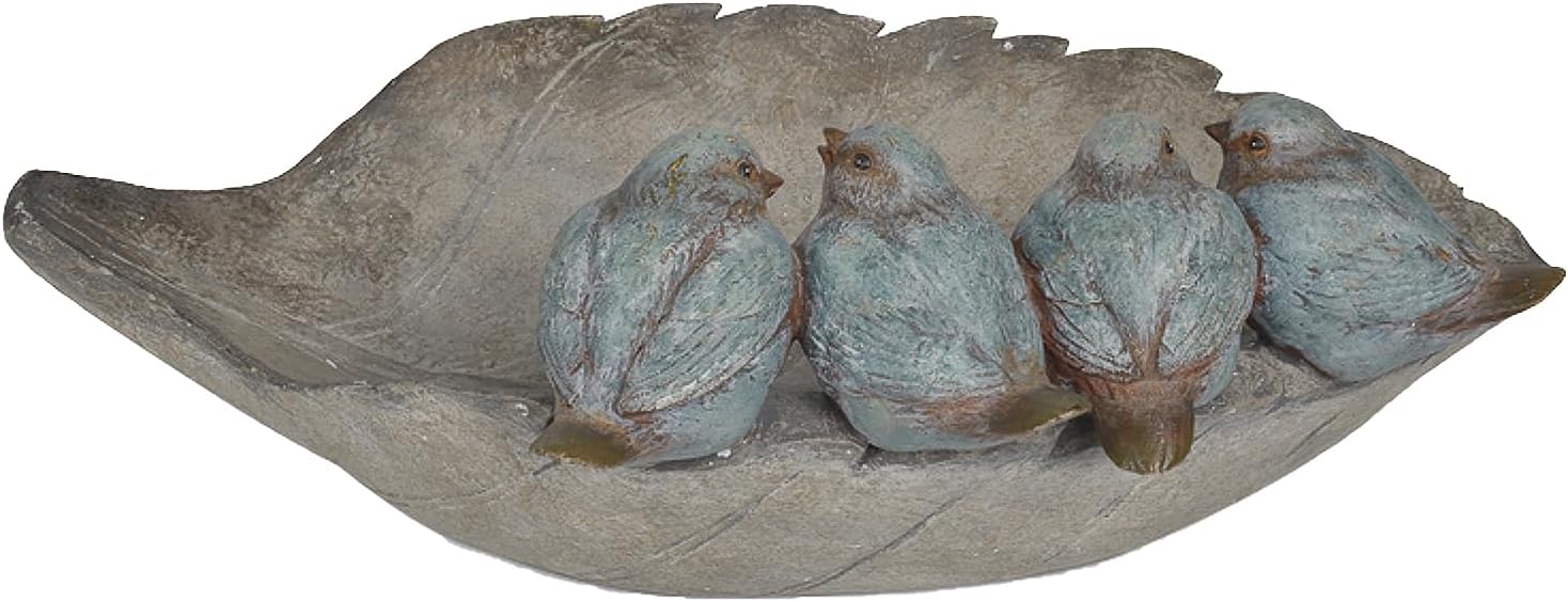 Bird-Feeder Wild Bird-Bath Bowl Outdoors - Garden Decor Polyresin Birds on Leaf 12.4 * 7.5 * 4.1 Inch-Newman House Studio