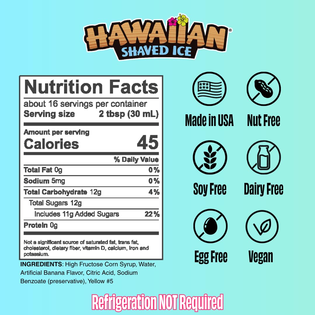 Hawaiian Shaved Ice Blue Raspberry Syrup - Made Nut Soy Dairy Free in the USA - Flavor Fluffy Shaved & Crunchy Snow Cone - Shelf Stable After Opening - Makes 8 Servings - 16 ounces