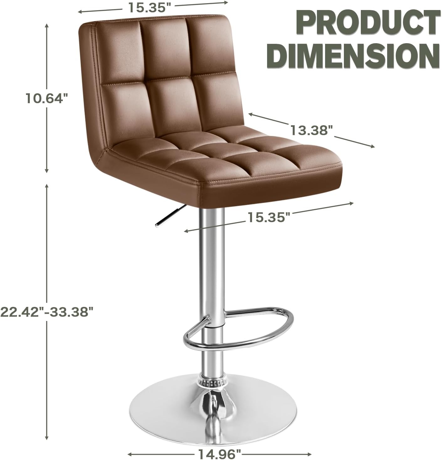 Furmax Bar Stools Modern Pu Leather Swivel Adjustable Hydraulic Bar Stool Square Counter Height Stool Set of 2 (White)
