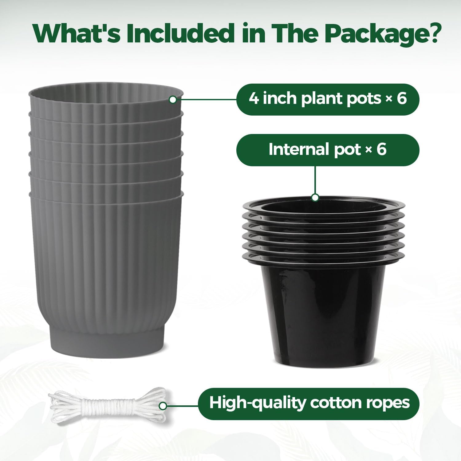 T4U Self Watering Pots for Indoor Plants, 4 Inch 6 Pack Planter White