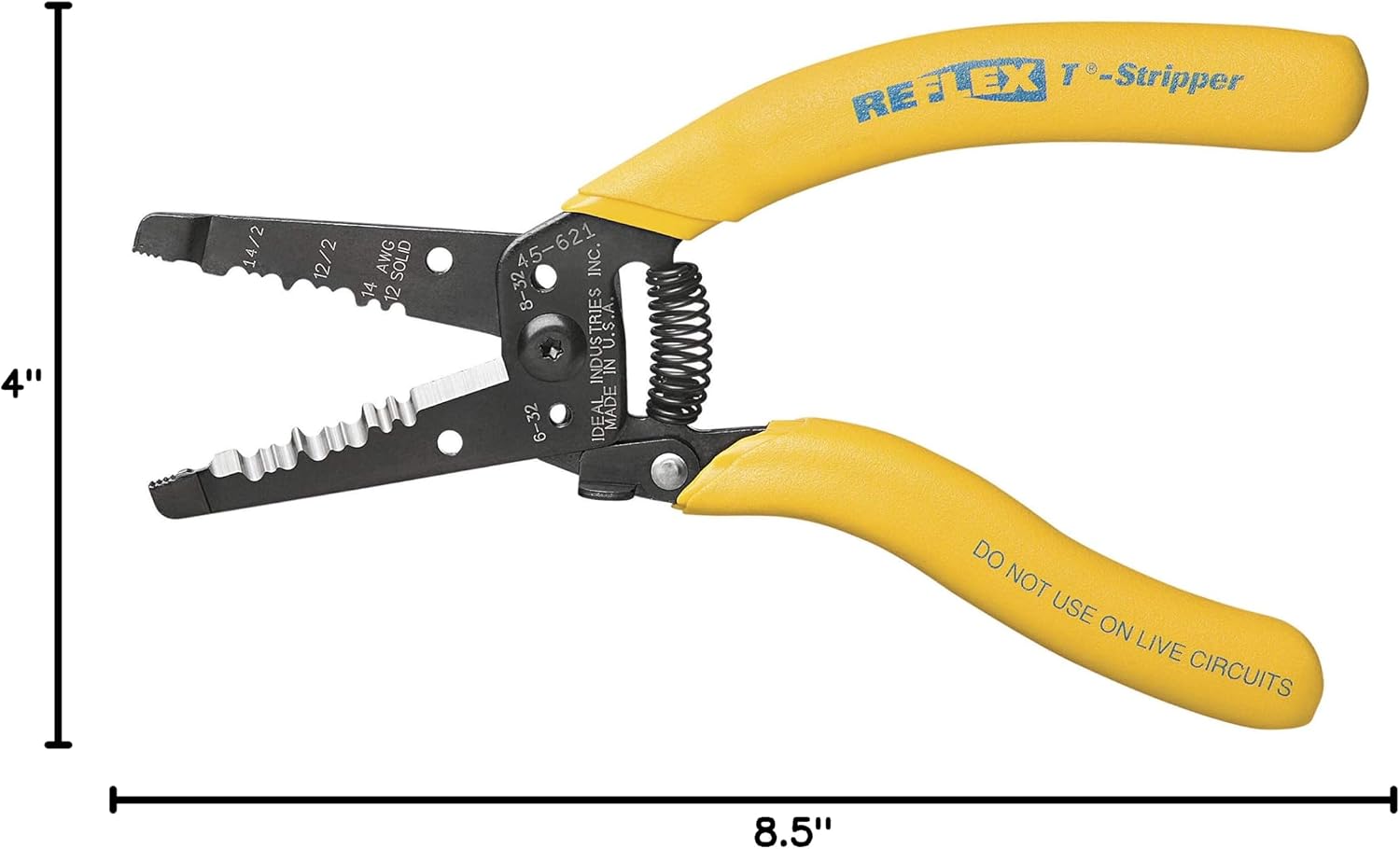 IDEAL Electrical Reflex Super T-Stripper Wire Strippers, 8–16 AWG Solid, 10–18 AWG Stranded, Ergonomic Wire Cutter and Stripping Tool with Textured Sleeves, Locking Handle