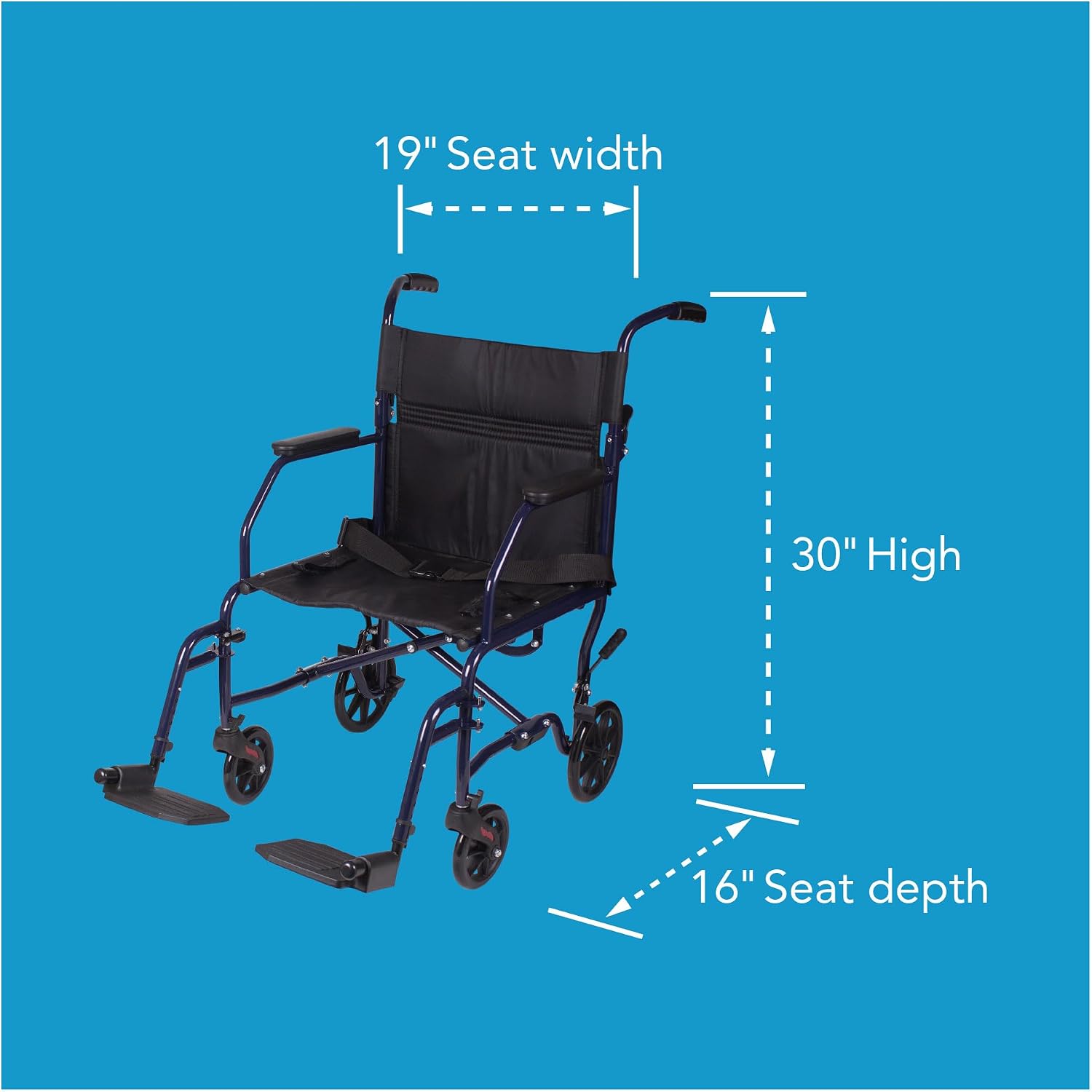 Carex Transport Wheelchair With 19 inch Seat, Folding Transport Chair with Foot Rests, Foldable Lightweight Wheelchair Foldable for Storage and Travel