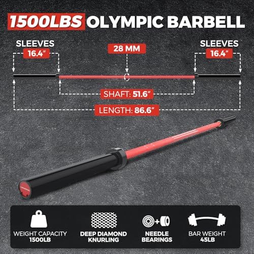 7FT Alloy Steel Olympic Barbell, 1500LB 45LB