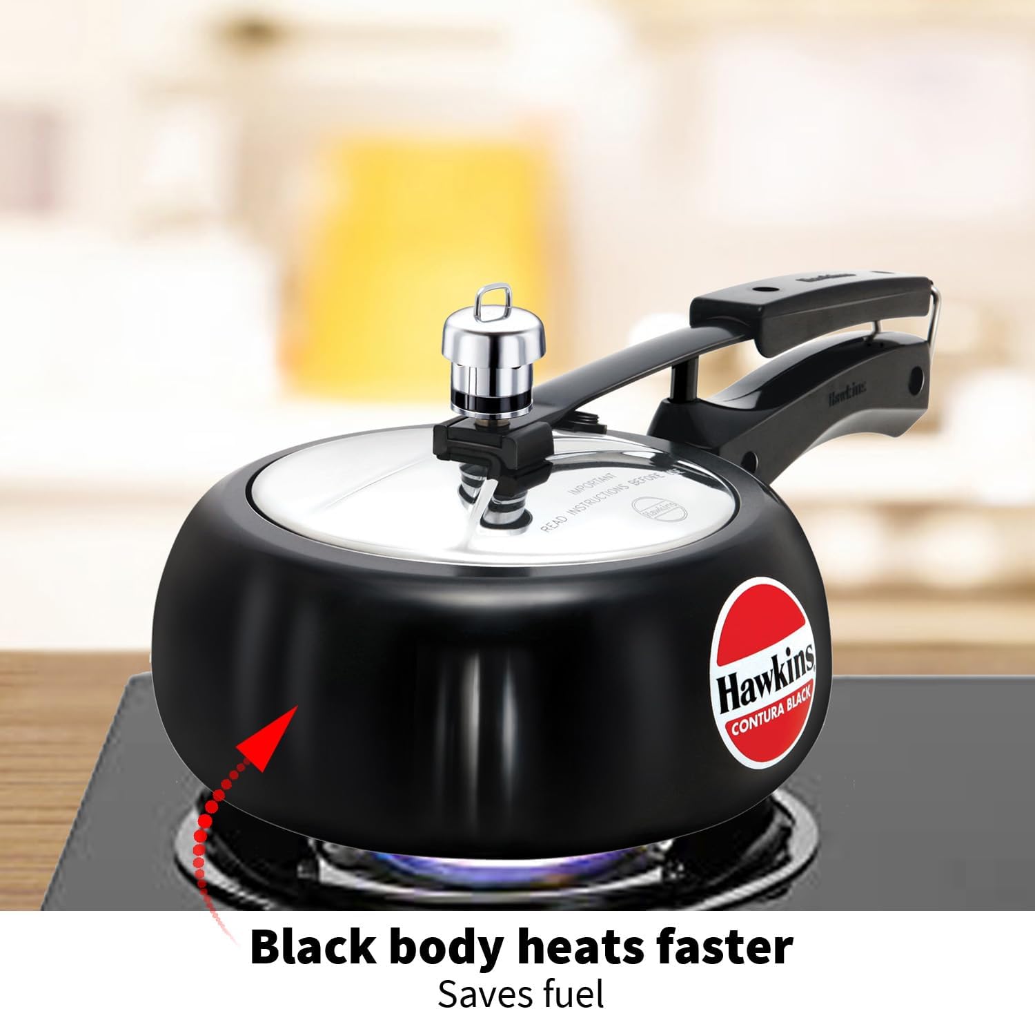 Hawkins 3.5 Litre Contura Black Pressure Cooker, Hard Anodised Inner Lid Cooker, Handi Cooker, Black (CB35)