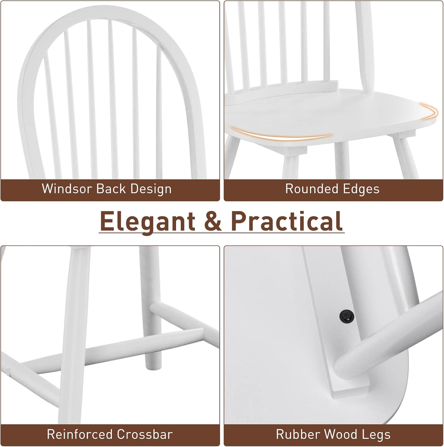 GIANTEX Wood Dining Chairs Set of 4, Windsor Chairs with Solid Wood Legs, High Spindle Back, H-Shaped Crossbars