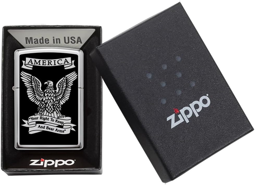 Zippo Eagles Dare Pocket Lighter - Refillable Flip-Top Windproof Lighters - Fierce Soaring Eagle Patriotic Design Pocket Lighters - Luxury Metal Lighter Made in USA