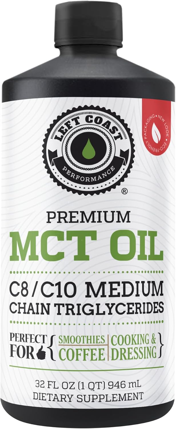 100% Coconut MCT Oil Liquid, 32 Fl Oz | MCT Oil C8 C10 for Sustained Mental Energy & Focus - Support Great for Smoothies Salads Coffee - Palm Free, Keto Friendly