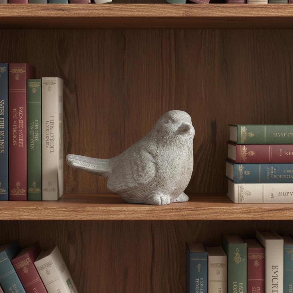 Sitting Bird Cement Figurine, Gray Concrete-Style Finish, 7.5 Inch | Nature-Inspired Bird Sculpture With A Gray Concrete-Style Finish